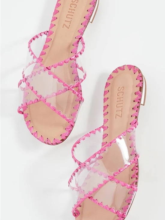 SCHUTZ Shoes - SCHUTZ Pink Trim Clear Aya Sandals